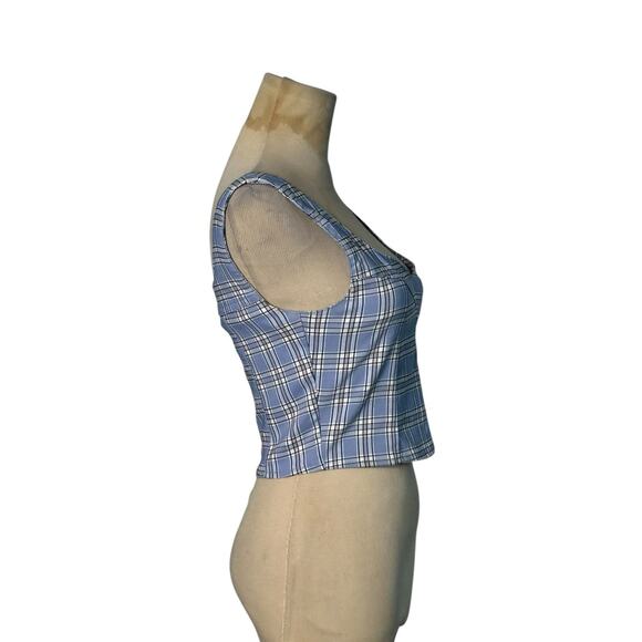 Like an Angel blue plaid fitted tank top blouse size Small - Picture 5 of 13